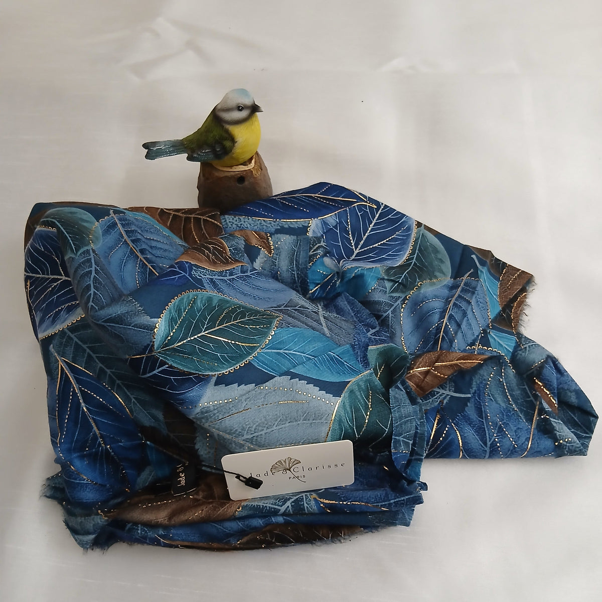 Foulard Feuillage Bleu Turquoise Jade & Clarisse