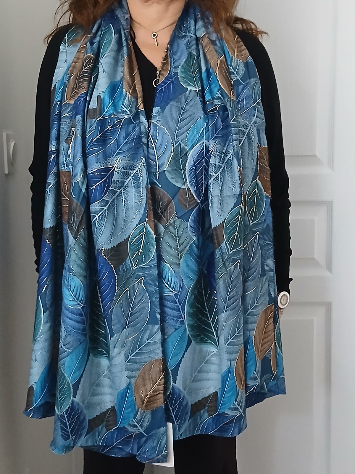 Foulard Feuillage Bleu Turquoise Jade & Clarisse