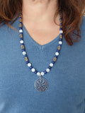 Magnifique Collier Runique Viking Lapis-Lazuli et Pendentif Vegvisir