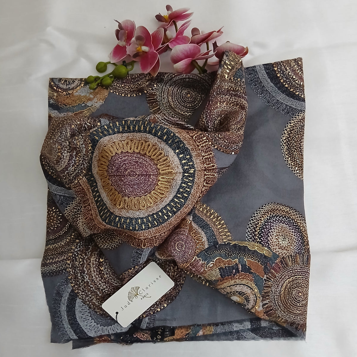Foulard Mandala Gris Bronze Jade & Clarisse