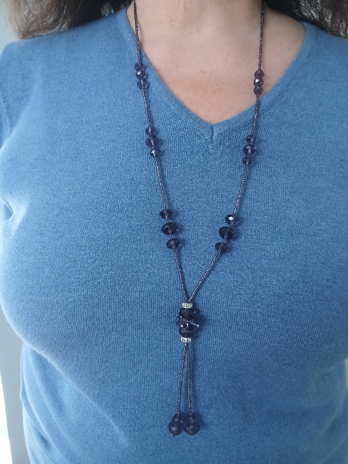 Joli Collier Lariat Cristaux Violet