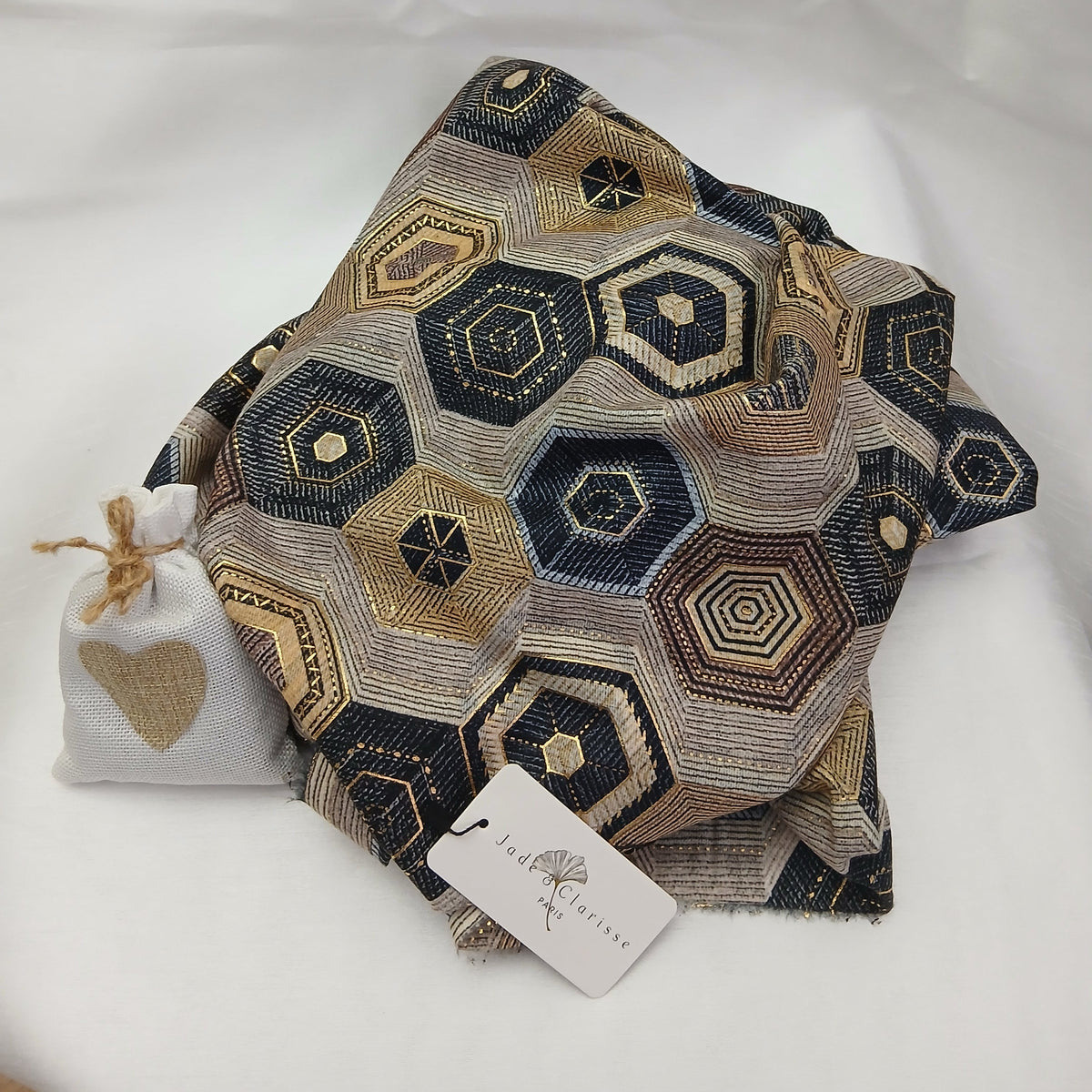 Châle Géométrique Hexagones Bleu et Doré