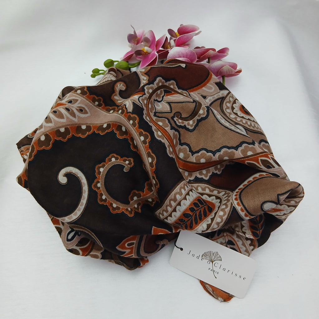 Châle Paisley dans un Camaïeu de Brun, Rouille, Beige et Blanc