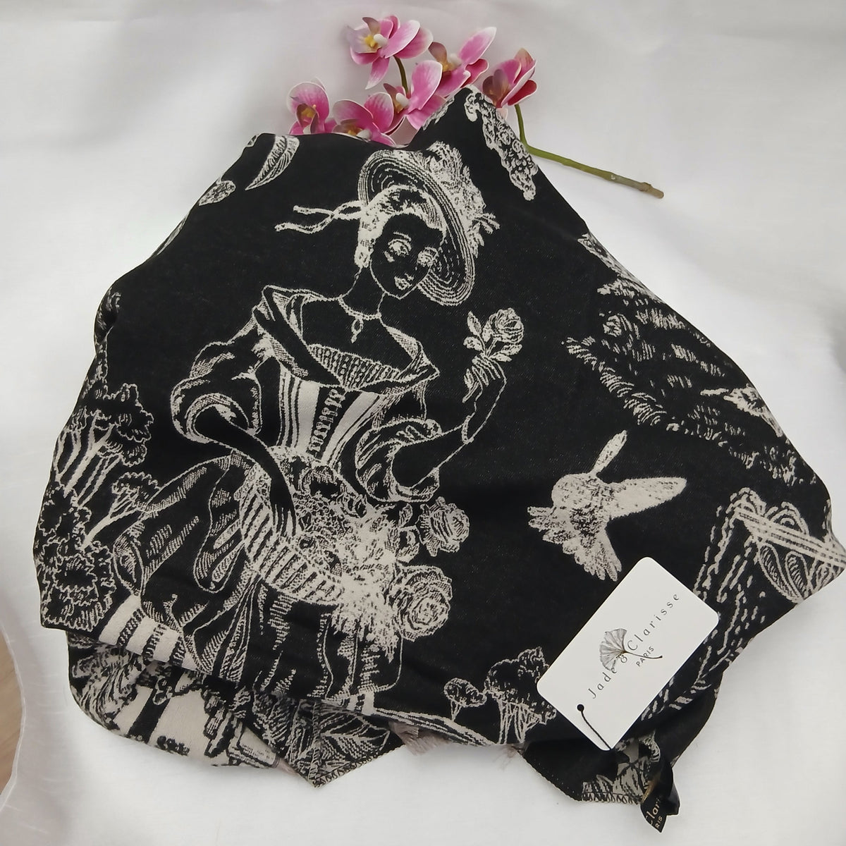 Châle Echarpe Toile de Jouy Noir et Blanc Très Chaude