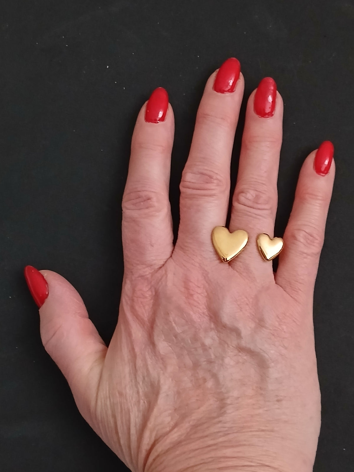 Jolie Bague Réglable Double Cœur Doré