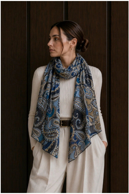 Foulard Paisley Bleu Marine Jade & Clarisse