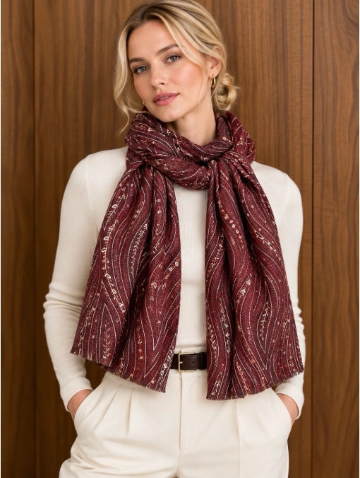 Foulard Vagues Bordeaux Doré Jade & Clarisse