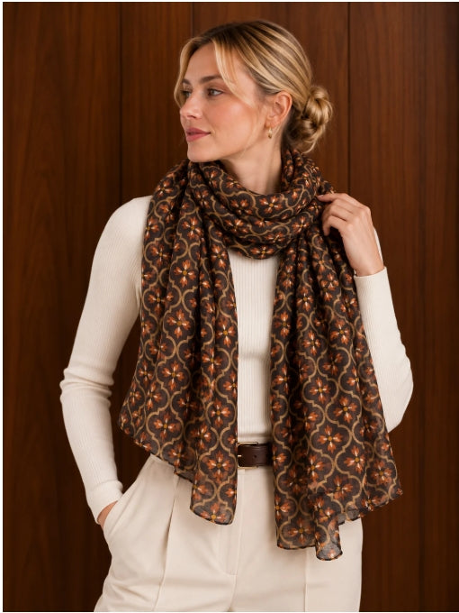 Foulard Treillis Noir Doré